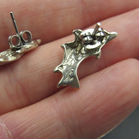 Sterling Silver Dolphin Family Stud Earrings Vintage - Picture 5 of 7